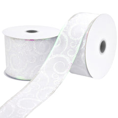 Christmas Iridescent Glitter Swirls Satin Wired Ribbon, 10-yard