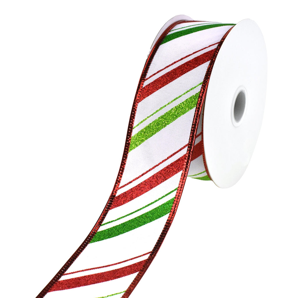 Metallic Candy Cane Stripes Wired Ribbon, 1-1/2-Inch, 10-Yard