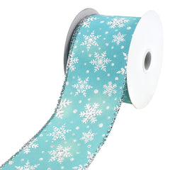 Christmas Snowflakes Satin Wired Ribbon, 10-yard