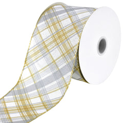 Earth Tones Diagonal Plaid Wired Ribbon, 10-yard