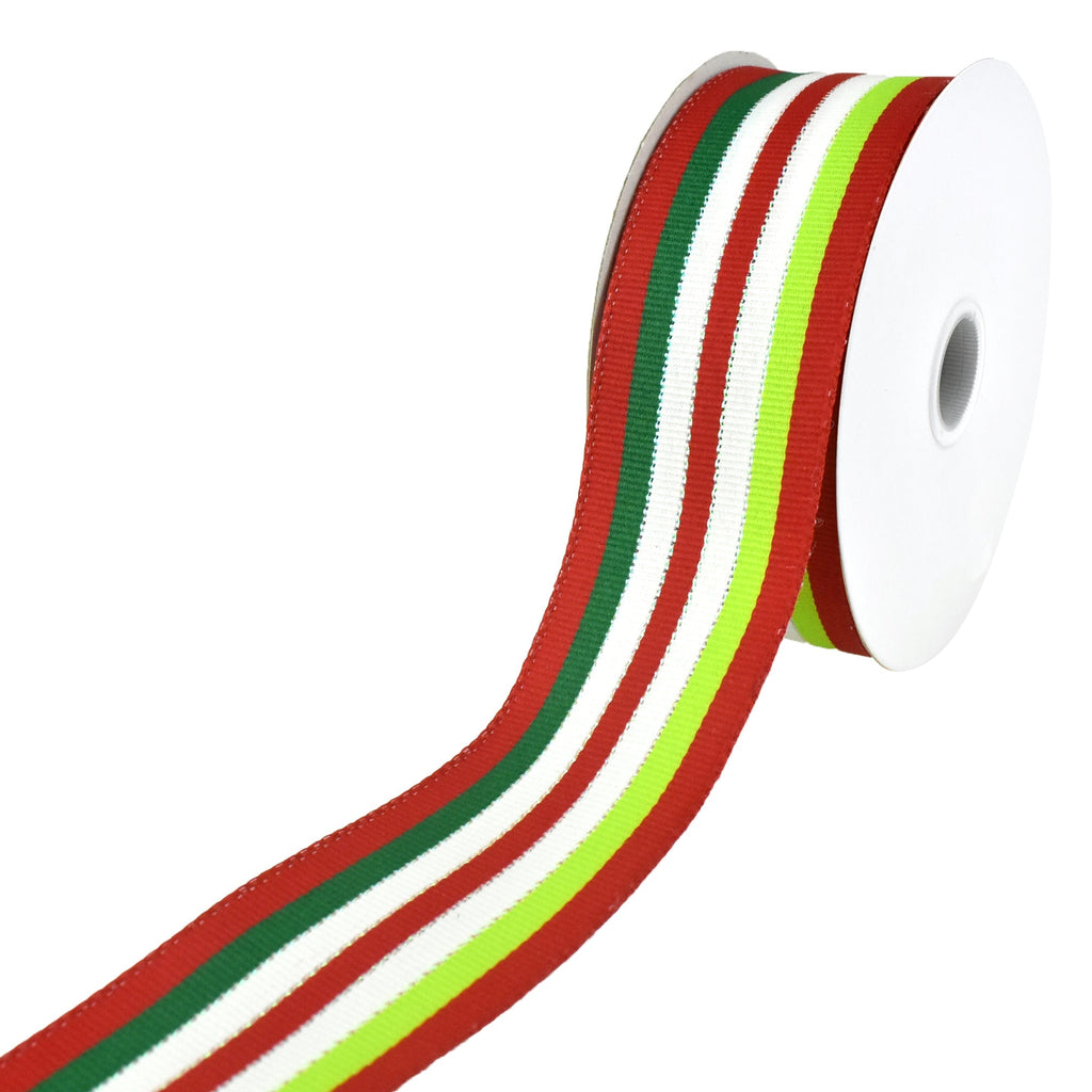 Christmas Colors Striped Wired Ribbon, Green/Red/White, 1-1/2-Inch, 10-Yard