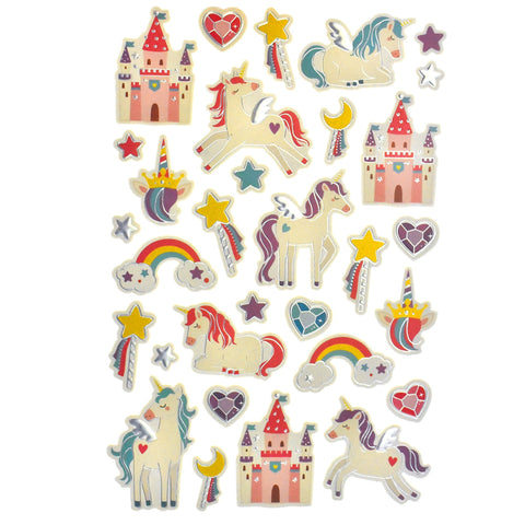 Fantasy Unicorns 3D Foam Sticker Sheet, 1-1/4-Inch, 32-Piece