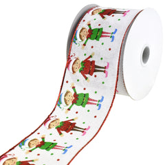 Happy Christmas Elves Wired Ribbon, 2-1/2-Inch, 10-Yard
