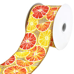 Printed Lemon Citrus Wired Ribbon, 10-yard
