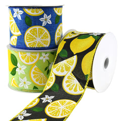 Lemons and Lillies Faux Linen Wired Ribbon, 2-1/2-Inch, 10-Yard