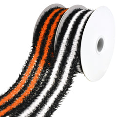 Halloween Fuzzy Stripes Wired Ribbon, 1-1/2-Inch, 10-Yard
