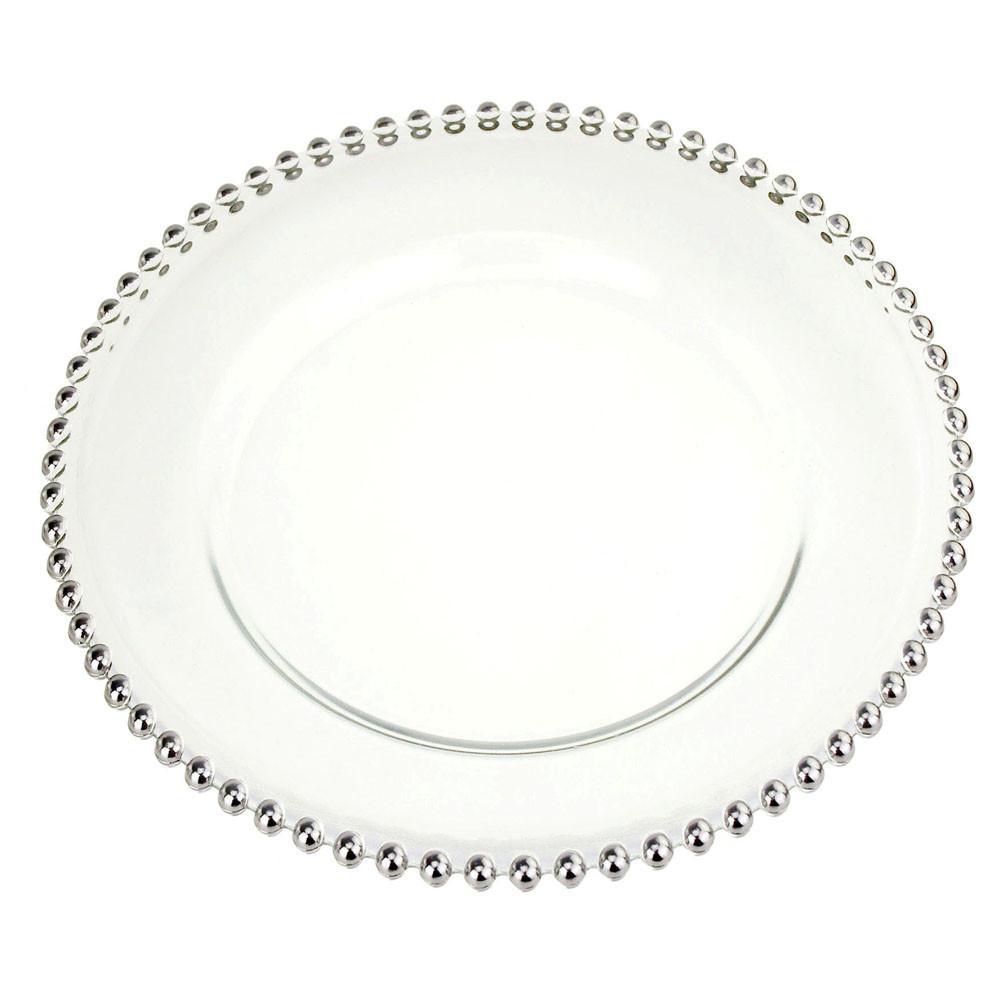 Glass Charger Plate Beaded Edge, Silver, 12-Inch, 1-Count
