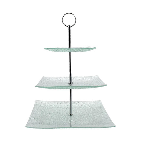 Square 3-Tier Glass Treat Stand, 13-Inch