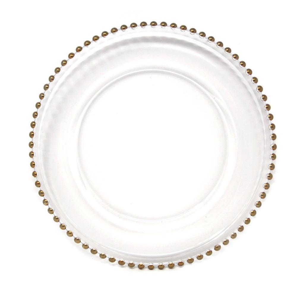 Glass Charger Plate Beaded Edge, Gold, 12-Inch, 1-Count