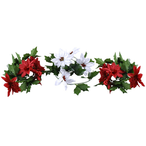 Christmas Polyester Poinsettia Garland, 6-Feet, 3-Piece