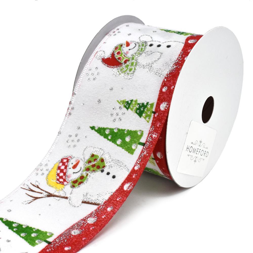 Snowman Playing Printed Wired Christmas Ribbon, 2-1/2-Inch, 10-Yard