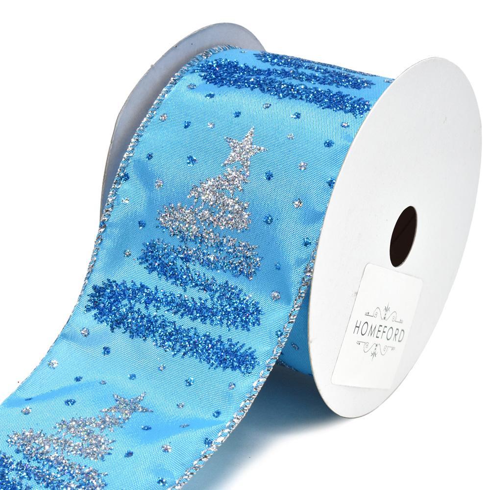 Glittered Christmas Tree and Star Wired Ribbon, 2-1/2-Inch, 10-Yard