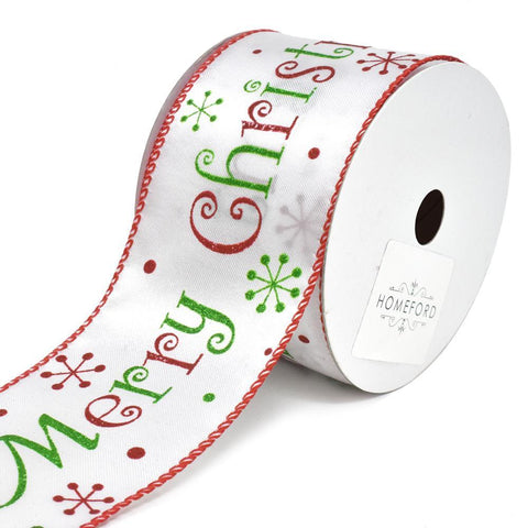 Satin Merry Christmas Wired Christmas Ribbon, 2-1/2-Inch, 10-Yard