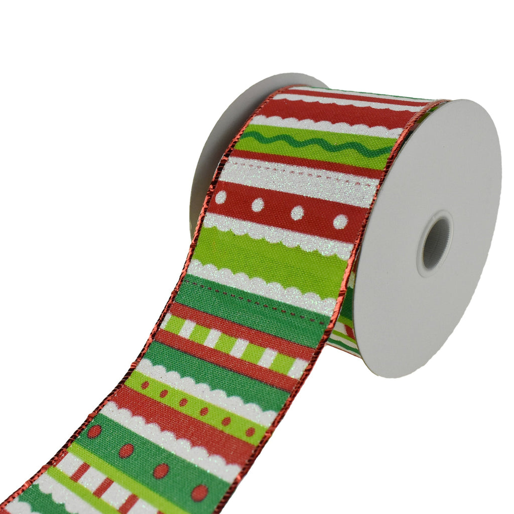 Christmas Whimsy Stripes Wired Ribbon, 2-1/2-Inch, 10-Yard