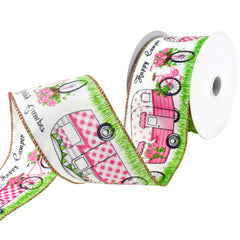 Happy Campers and Garden Bicycles Wired Ribbon, 2-1/2-inch, 10-yard