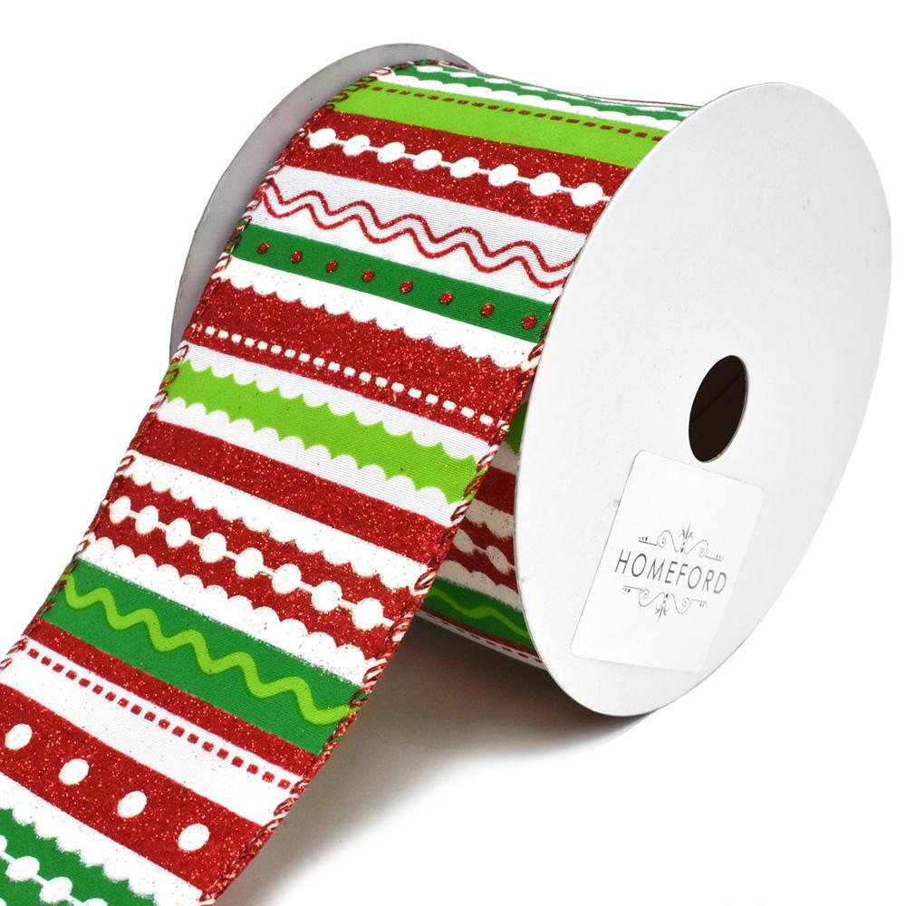 Frolic Festive Stripes Wired Christmas Ribbon, 2-1/2-Inch, 10-Yard