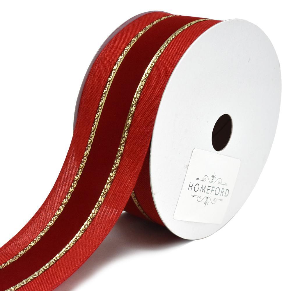 Velvet Stripe Antigua Burlap Wired Christmas Ribbon, Red, 2-1/2-Inch, 20-Yard