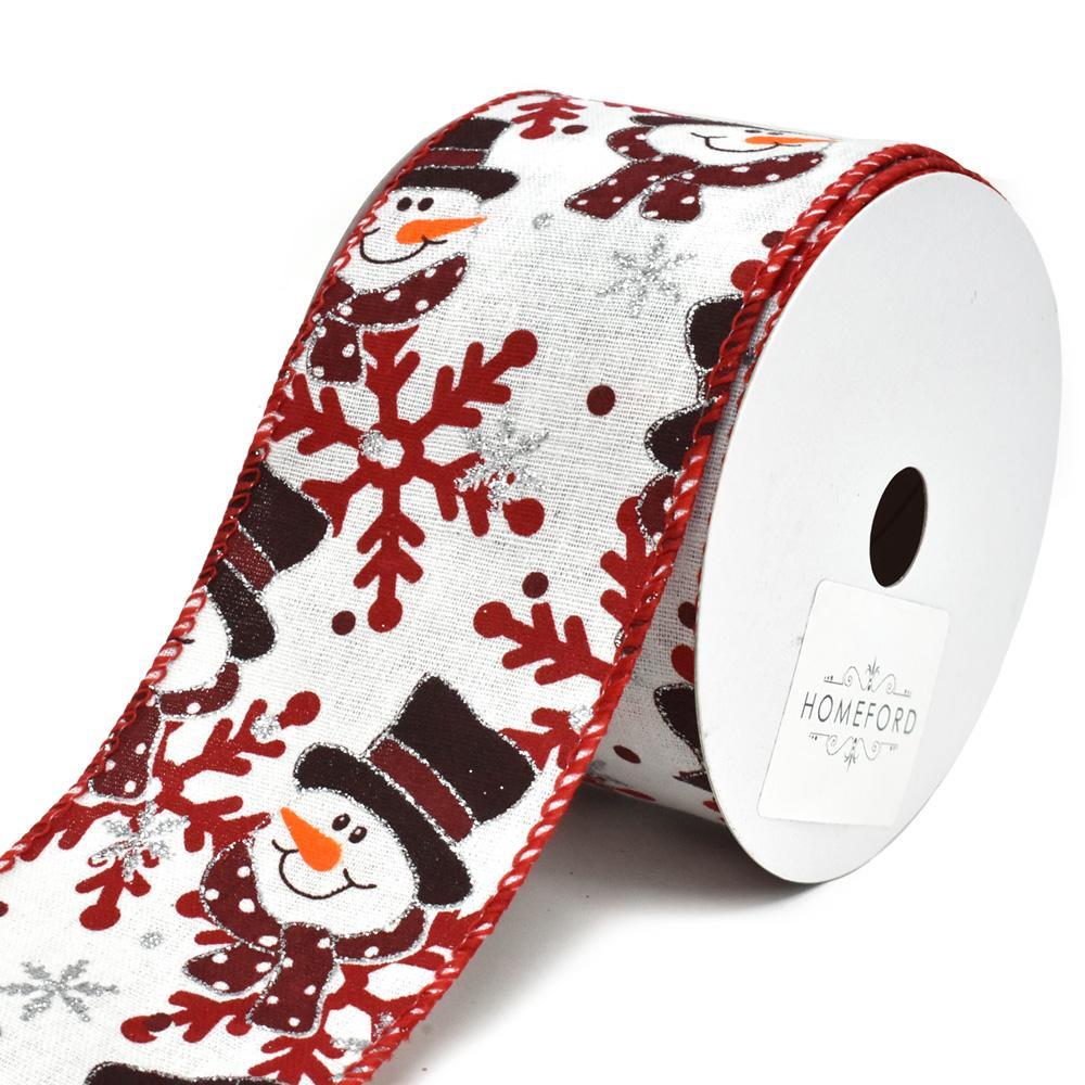 Snowman and Snowflake Wired Christmas Ribbon, 2-1/2-Inch, 10-Yard