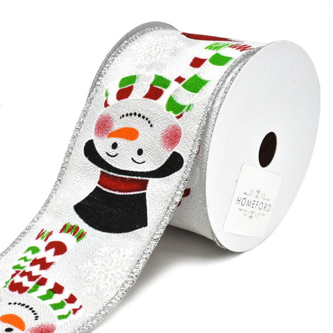 Glitter Snowman Wearing Scarf Wired Christmas Ribbon, 2-1/2-Inch, 10-Yard