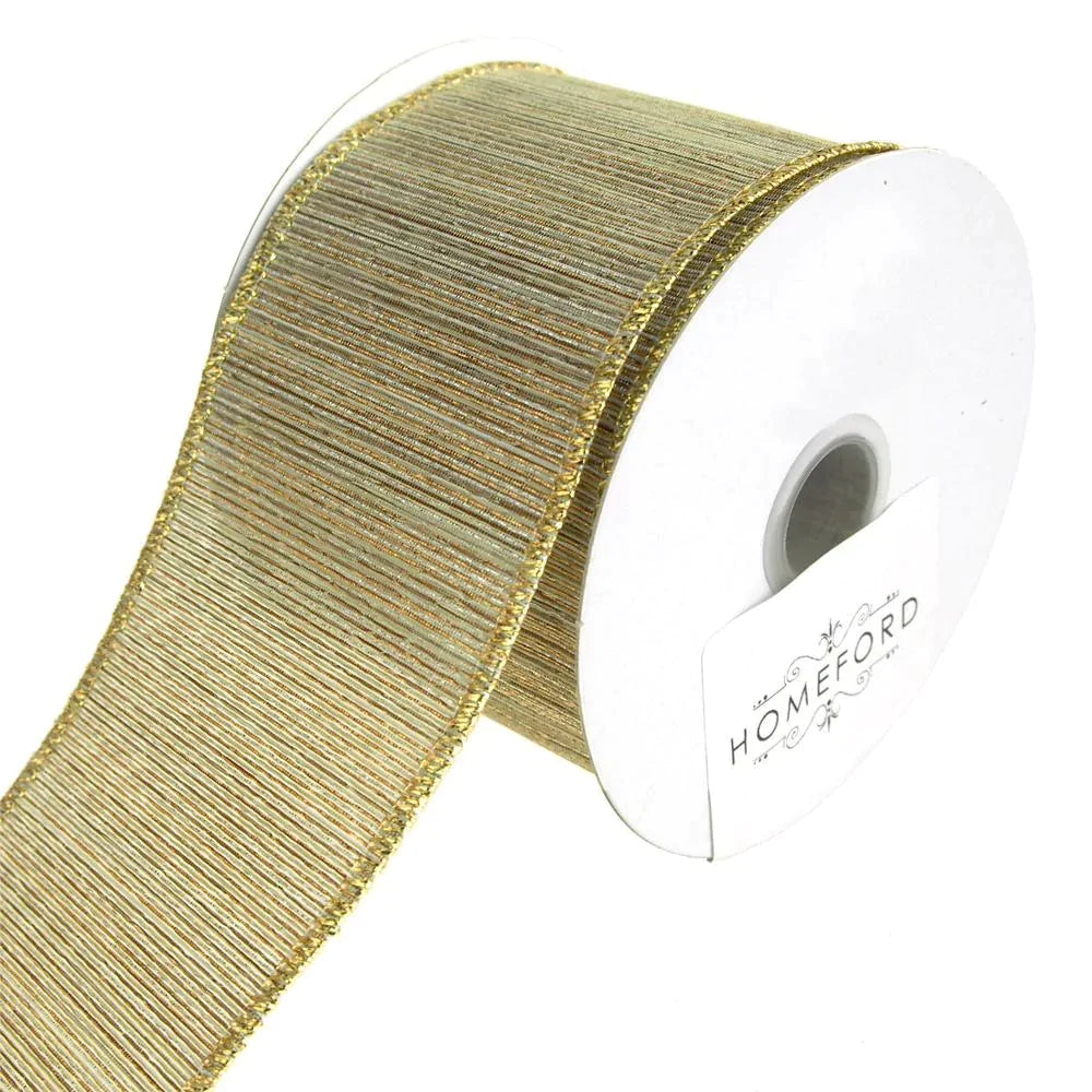 Metallic Striped Harmony Wired Christmas Holiday Ribbon, 2-1/2-Inch, 10 Yards