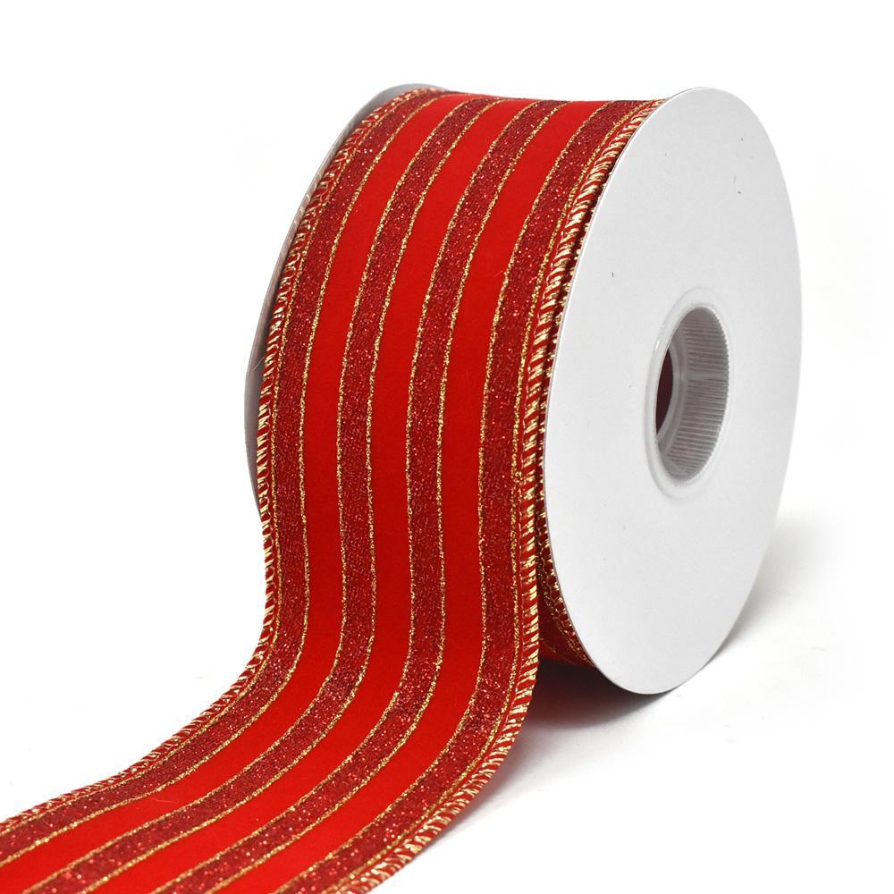 Glitter Stripe Velvet Wired Edge Ribbon, 2-1/2-Inch, 10-Yard