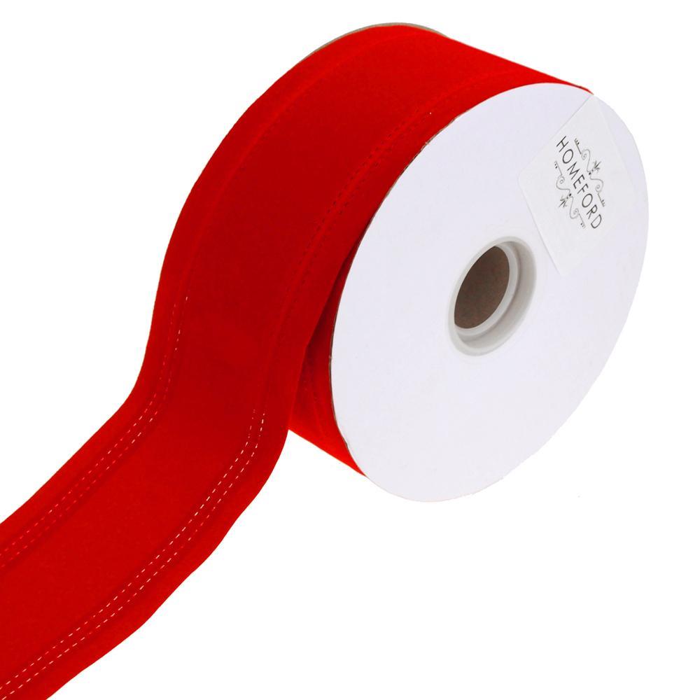 Waterproof Velvet Dual Christmas Ribbon Wired Edge, Red, 2-1/2-Inch, 25-Yard