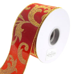 Joanne Glitter Scroll Wired Christmas Holiday Ribbon, 2-1/2-Inch, 20 Yards
