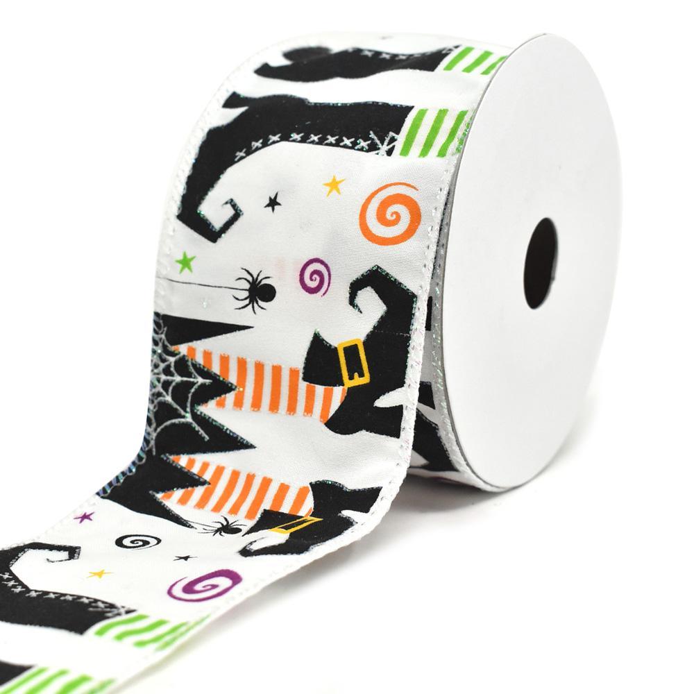 Witches Legs and Shoes Wired Edge Halloween Ribbon, White, 2-1/2-Inch, 10-Yard