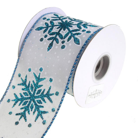 Dazzling Glitter Snowflakes Wired Christmas Holiday Ribbon, Turquoise, 2-1/2-Inch, 10 Yards