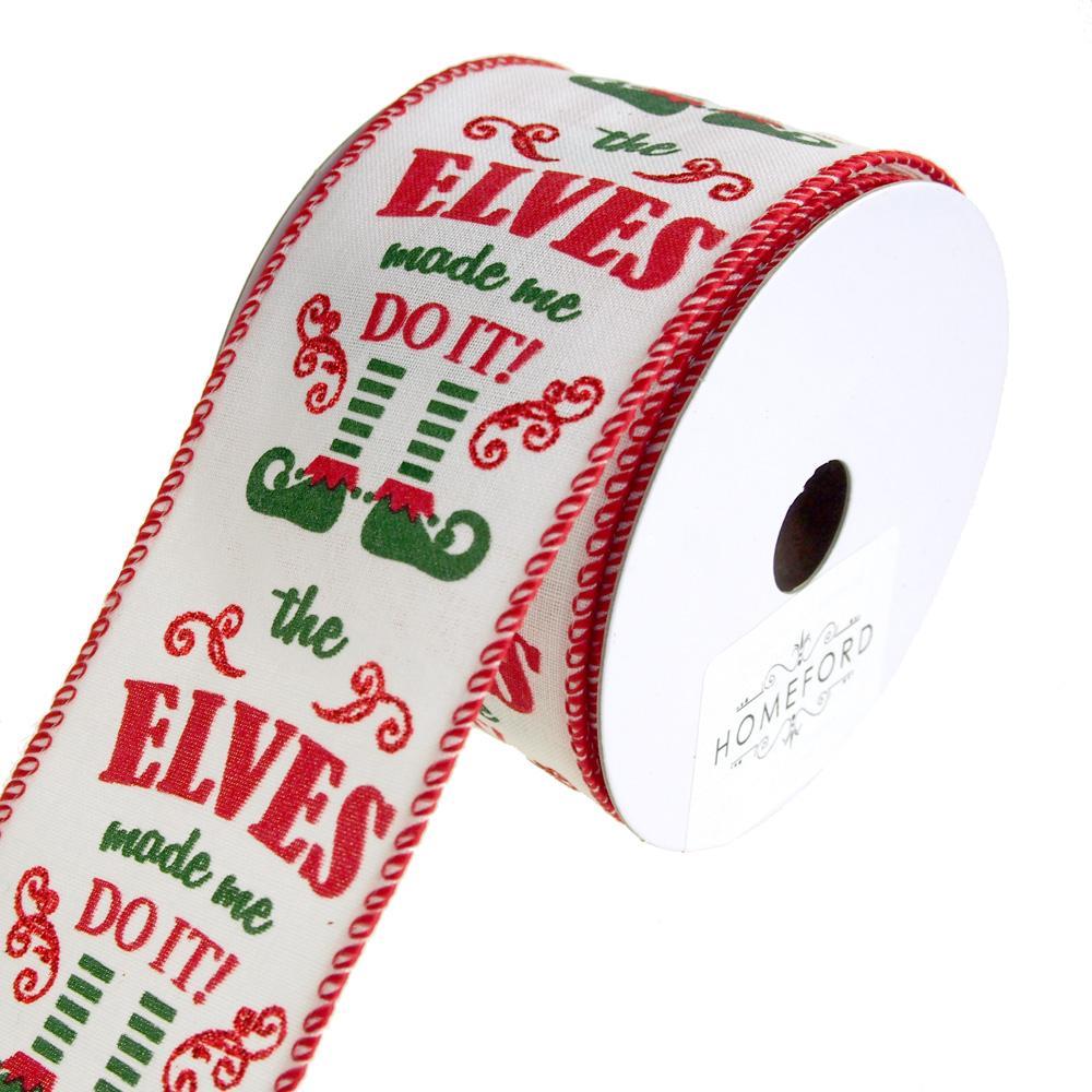 Elf on Our Shelf Wired Christmas Holiday Ribbon, White, 2-1/2-Inch, 10 Yards