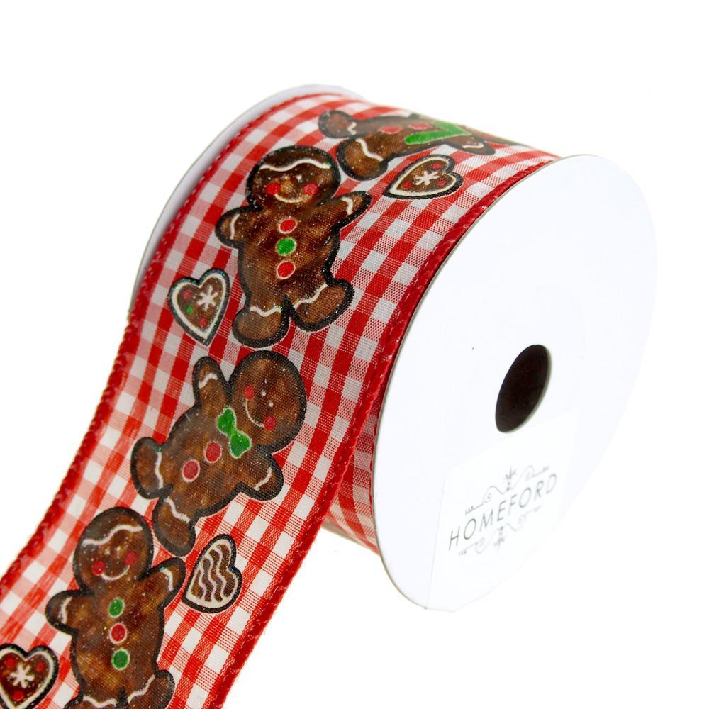Gingerbread Gingham Checkered Wired Christmas Holiday Ribbon, 2-1/2-Inch, 10 Yards
