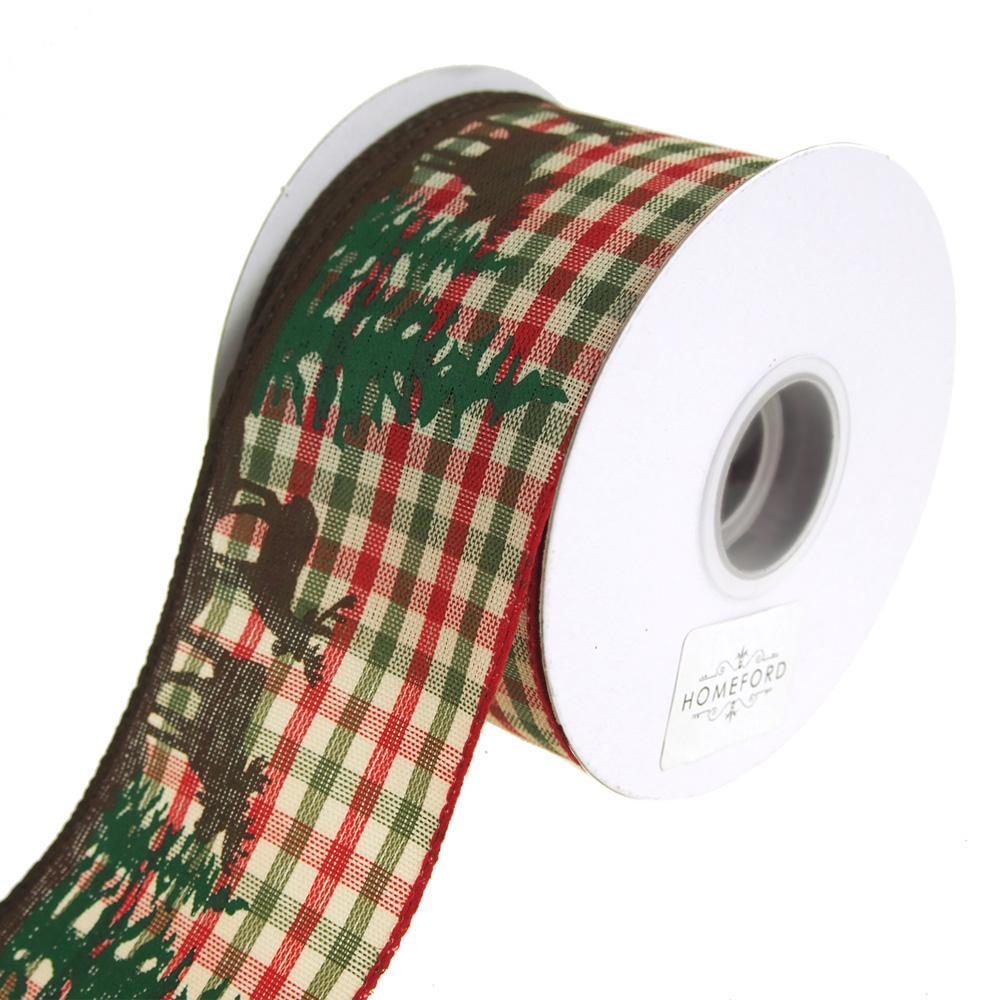 Moose Woods Country Gingham Wired Christmas Holiday Ribbon, 2-1/2-Inch, 10 Yards