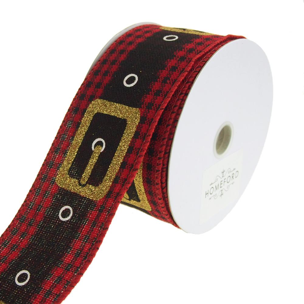 Santa's Belt Woolen Checkered Wired Christmas Holiday Ribbon, 2-1/2-Inch, 10 Yards
