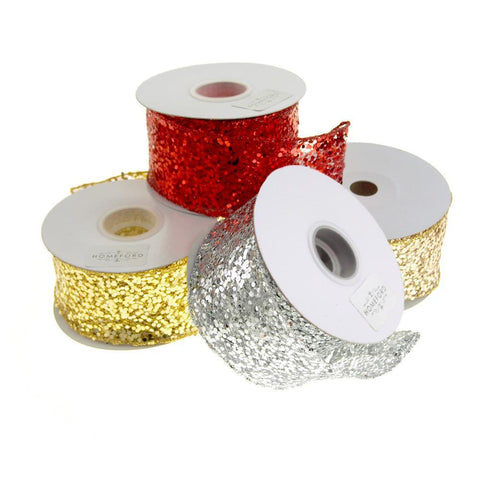 Sequin Glitter Web Wired Christmas Holiday Ribbon, 2-1/2-Inch, 10 Yards