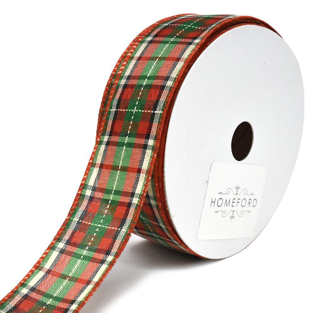 Denver Plaid Polyester Wired Christmas Ribbon, 1-1/2-Inch, 25-Yard