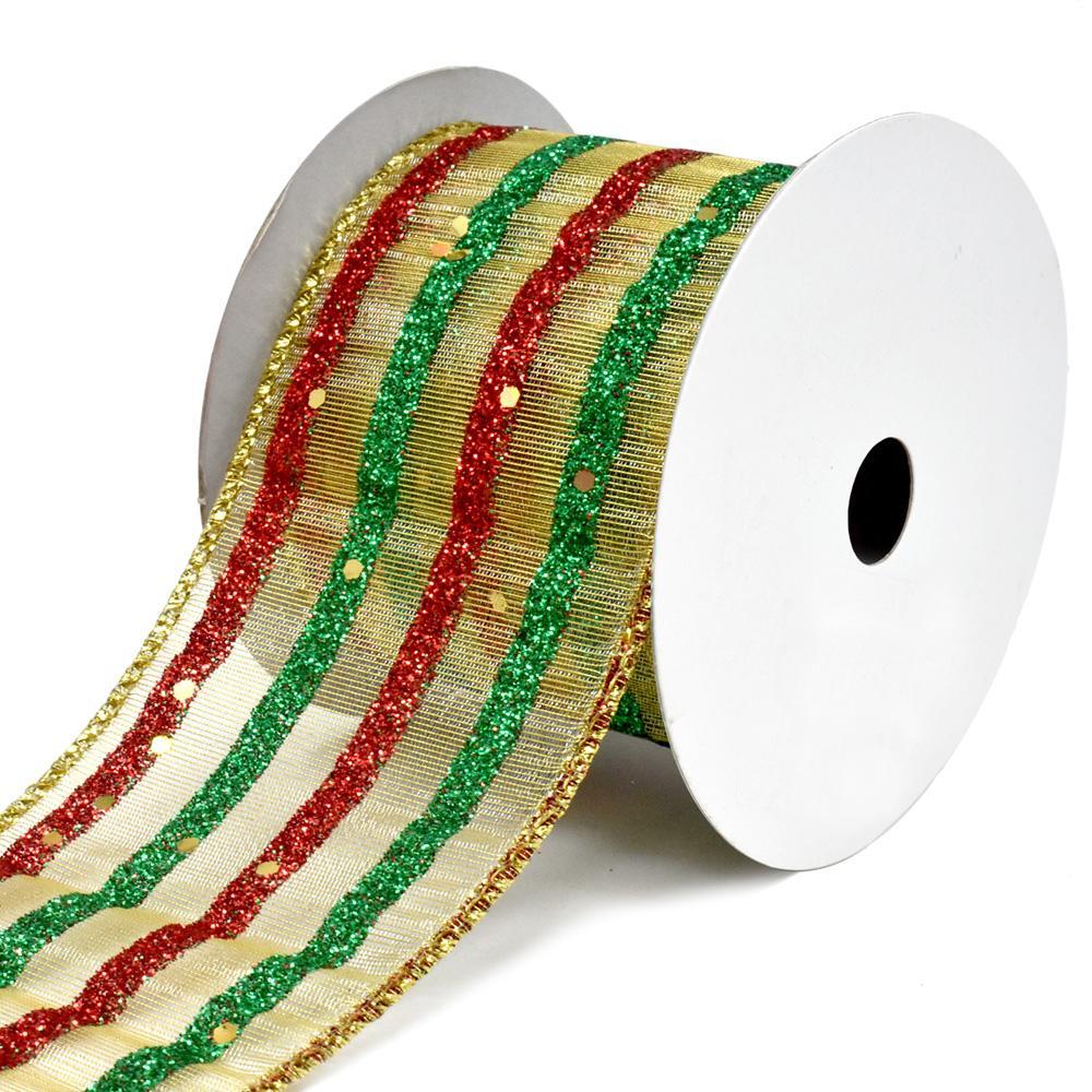 Mesh Festive Multi-Striped Glitter Wired Christmas Ribbon, 2-1/2-Inch, 10-Yard