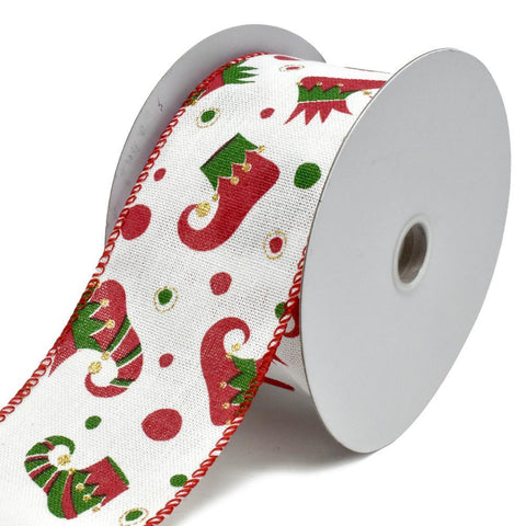 Jester Boots Linen Wired Edge Christmas Ribbon, 2-1/2-Inch, 10-Yard