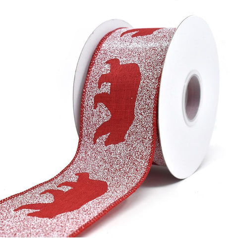 Bear Snowdrift Linen Wired Edge Christmas Ribbon, Red, 2-1/2-Inch, 10-Yard