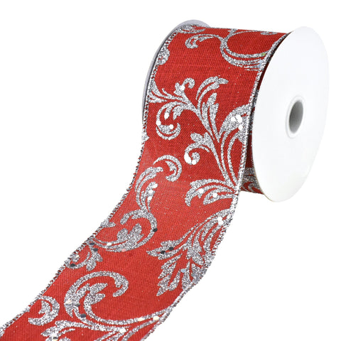 Christmas Glittered Filigree Wired Ribbon, 2-1/2-Inch, 10-Yard