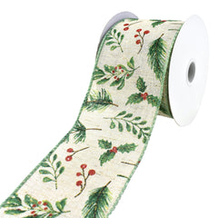 Christmas Sparse Branches, Berries and Holly Wired Ribbon, 2-1/2-Inch, 10-Yard