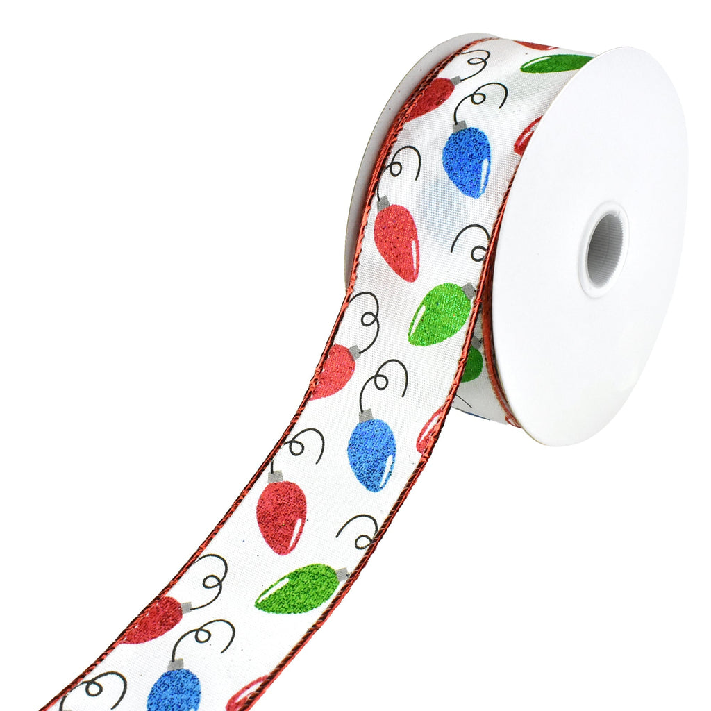 Glittered Christmas Lights Wired Ribbon, 1-1/2-Inch, 10-Yard