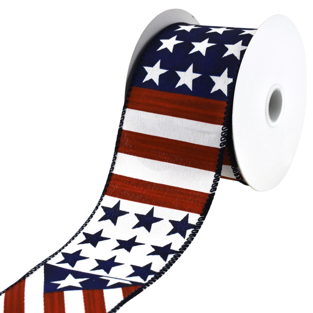 Painted Stars and Stripes Satin Wired Ribbon, 2-1/2-inch, 10-yard