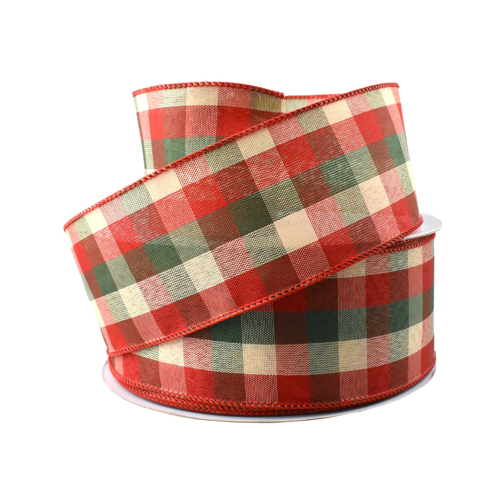 Holiday Checkered Wired Edge Christmas Ribbon, 2-1/2-Inch, 50-Yard - Red/Green