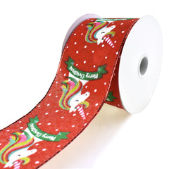 Christmas Unicorns Linen Wired Ribbon, 2-1/2-Inch, 10-Yard