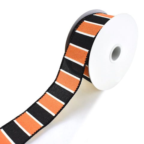 Frida Stripes Wired Ribbon, Orange/Black, 1-1/2-Inch, 10-Yard