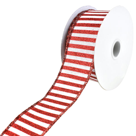 Glittered Horizontal Stripes Faux Linen Wired Ribbon, 1-1/2-Inch, 10-Yard