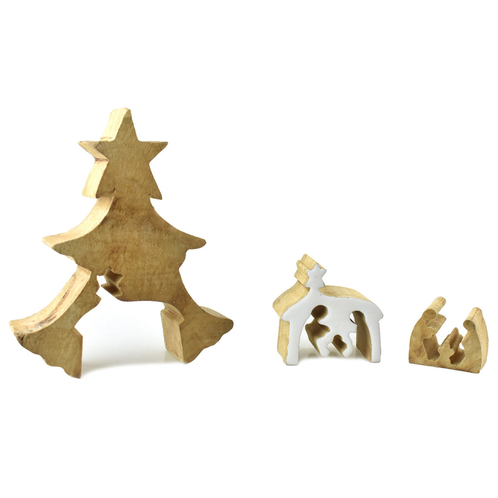 Wooden Christmas Tree and Nativity Puzzle, 6-1/4-Inch, 3-Piece