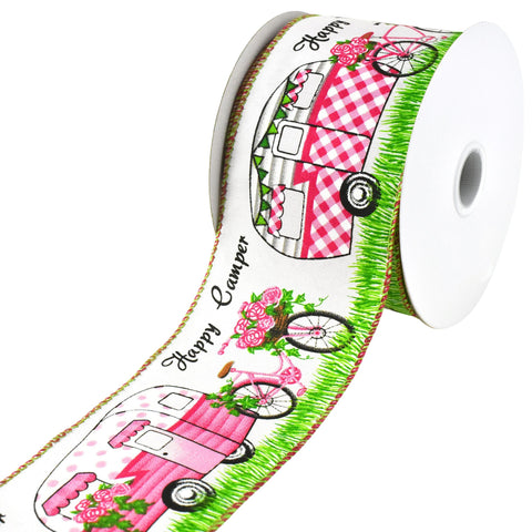 Happy Campers and Garden Bicycles Wired Ribbon, 2-1/2-inch, 10-yard