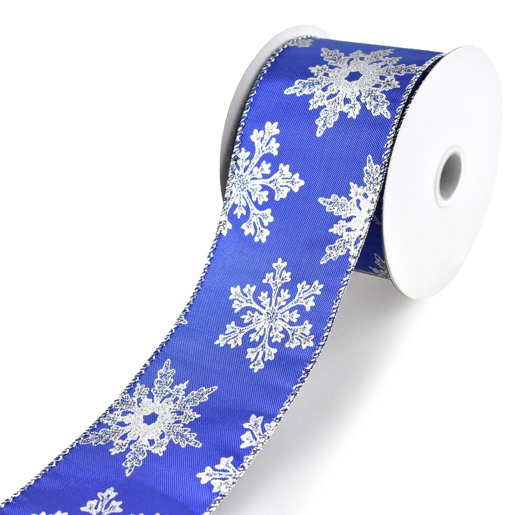 Lamé Snowflakes Wired Ribbon, Royal Blue, 2-1/2-Inch, 10-Yard