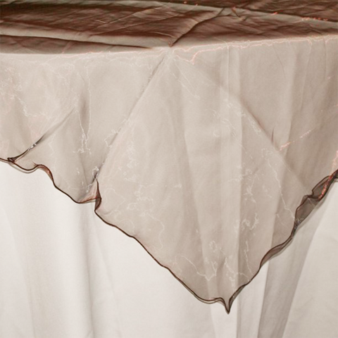 Organza Table Cover Overlay, Ruffled Edge, 80-Inch - Dark Brown